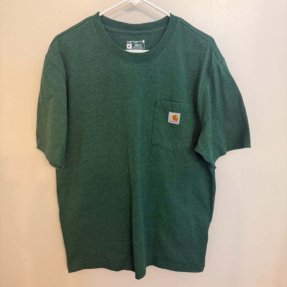 Carhartt Men's K87 Loose Fit Heavyweight Pocket T-Shirt in Dark Green Heather